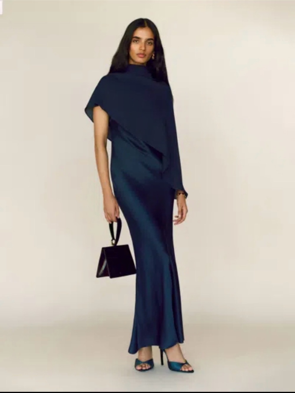 New NWT Reformation Lilibeth Silk Dress Navy Cape Maxi